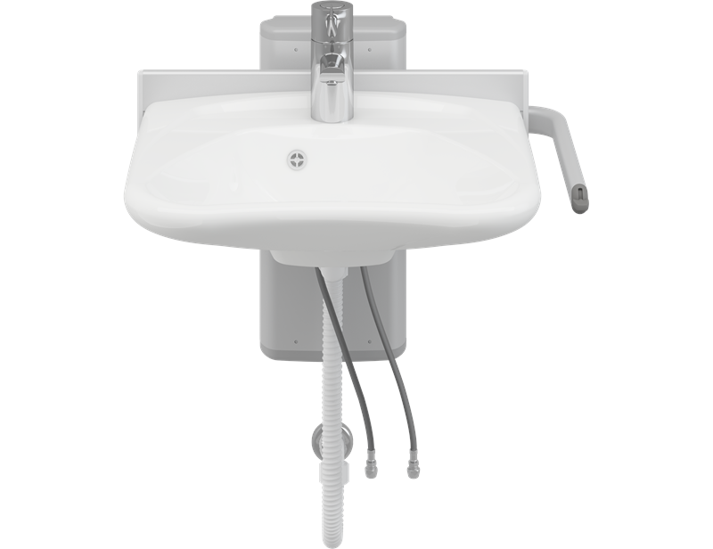 Solution with PLUS wash basin bracket, manually height adjustable, and MATRIX CURVE wash basin