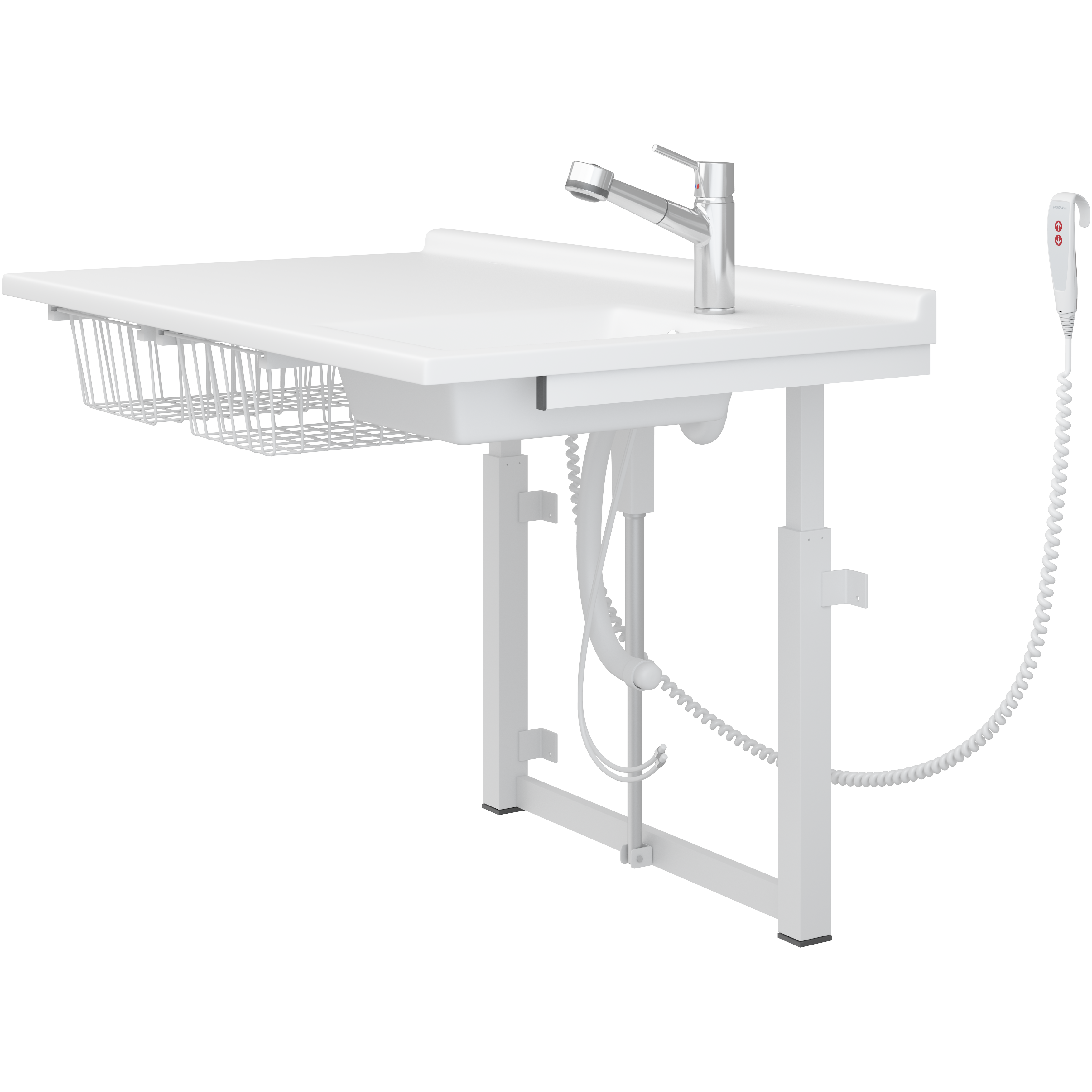 Puslebord, 800 x 1400 mm, elektrisk højderegulérbart, med sanitet og armatur med håndbruser