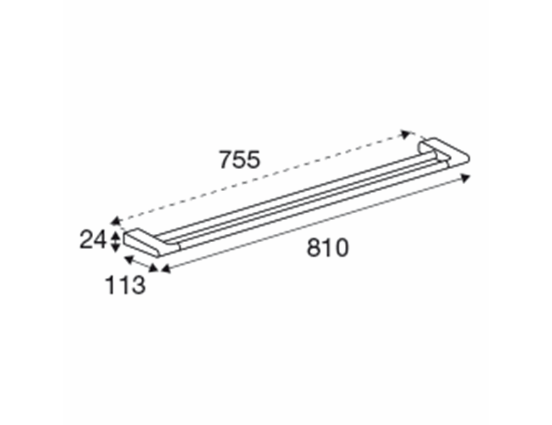 Pressalit Style Towel rail bar, double, 810 mm, brushed steel