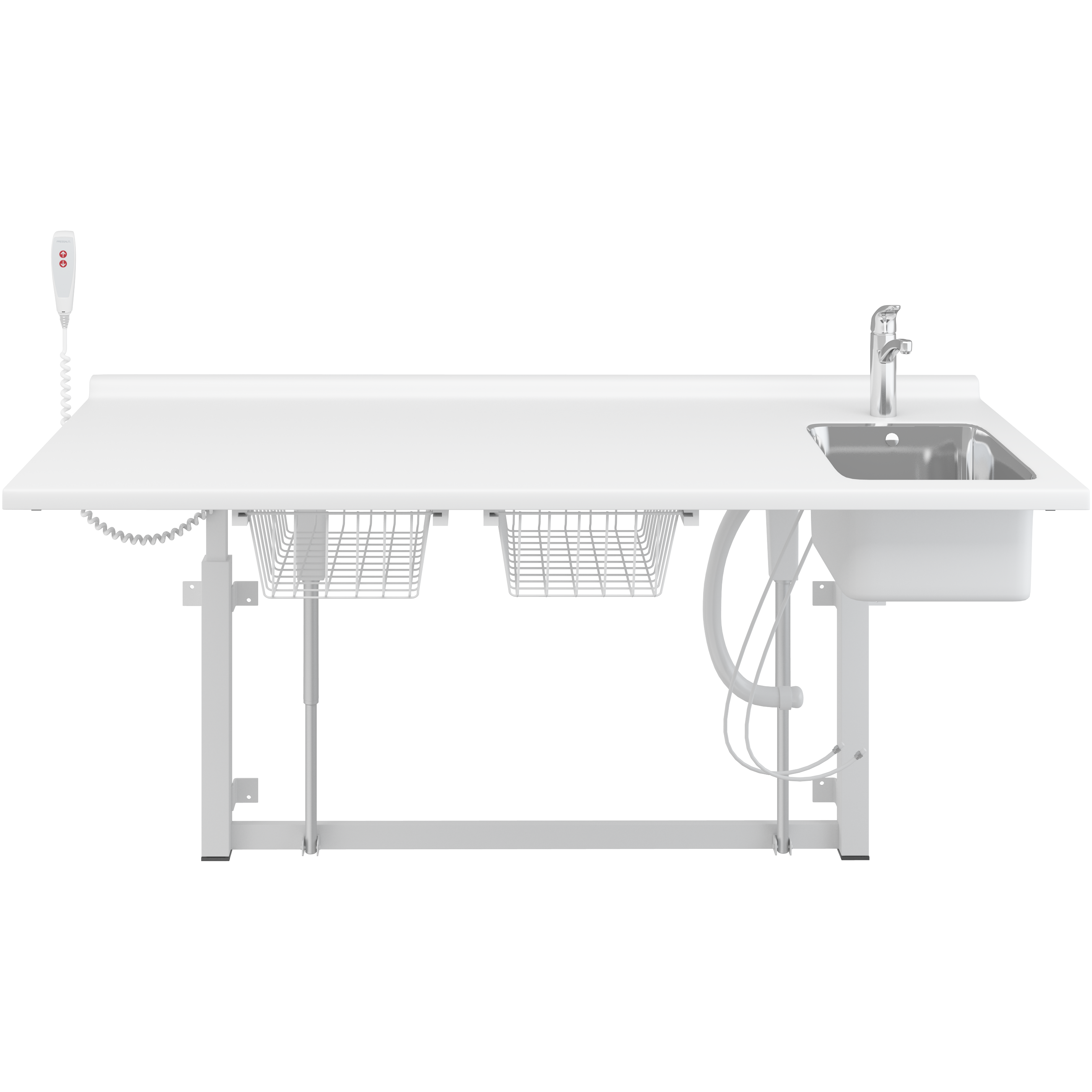 Wickeltisch, 800 x 1800 mm, elektrisch höhenverstellbar, mit sanitären Artikeln und Armatur