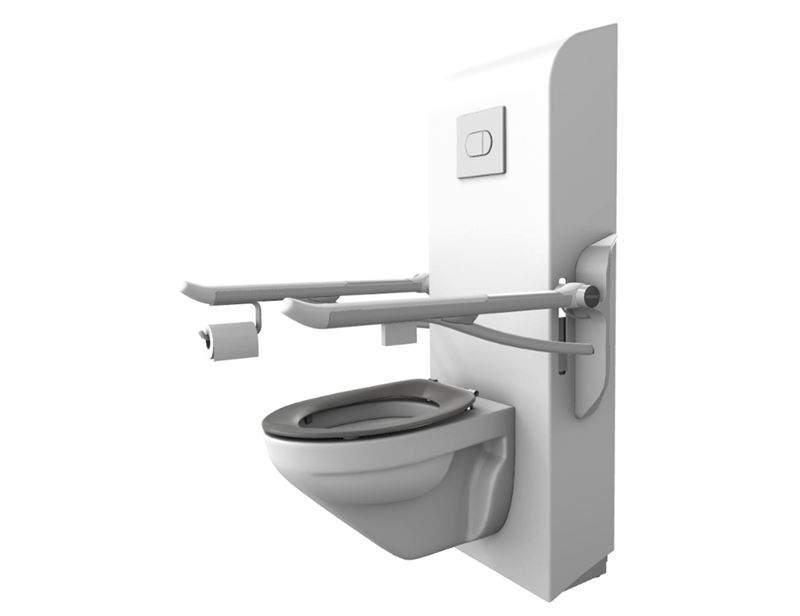 Oplossing met SELECT TL3 hoog-laag toiletsysteem elektrisch in hoogte verstelbaar, PLUS toiletsteunen, wandcloset en toiletzitting Dania