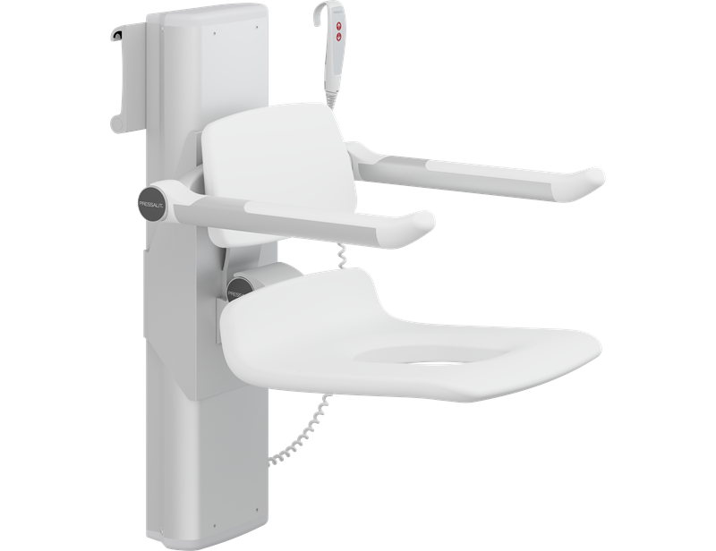 PLUS shower seat 450 with aperture, electrically height adjustable and manually sideways adjustable