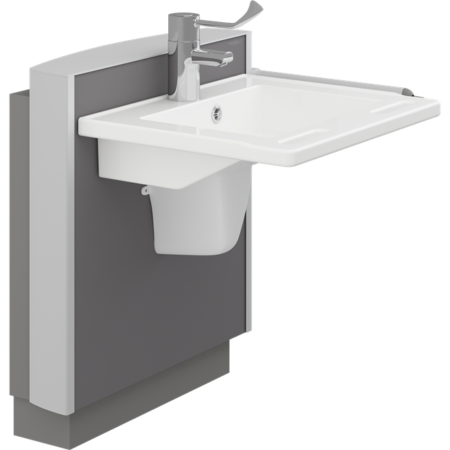 Solution with SELECT wash basin bracket, electrically height adjustable, and MATRIX SMALL wash basin