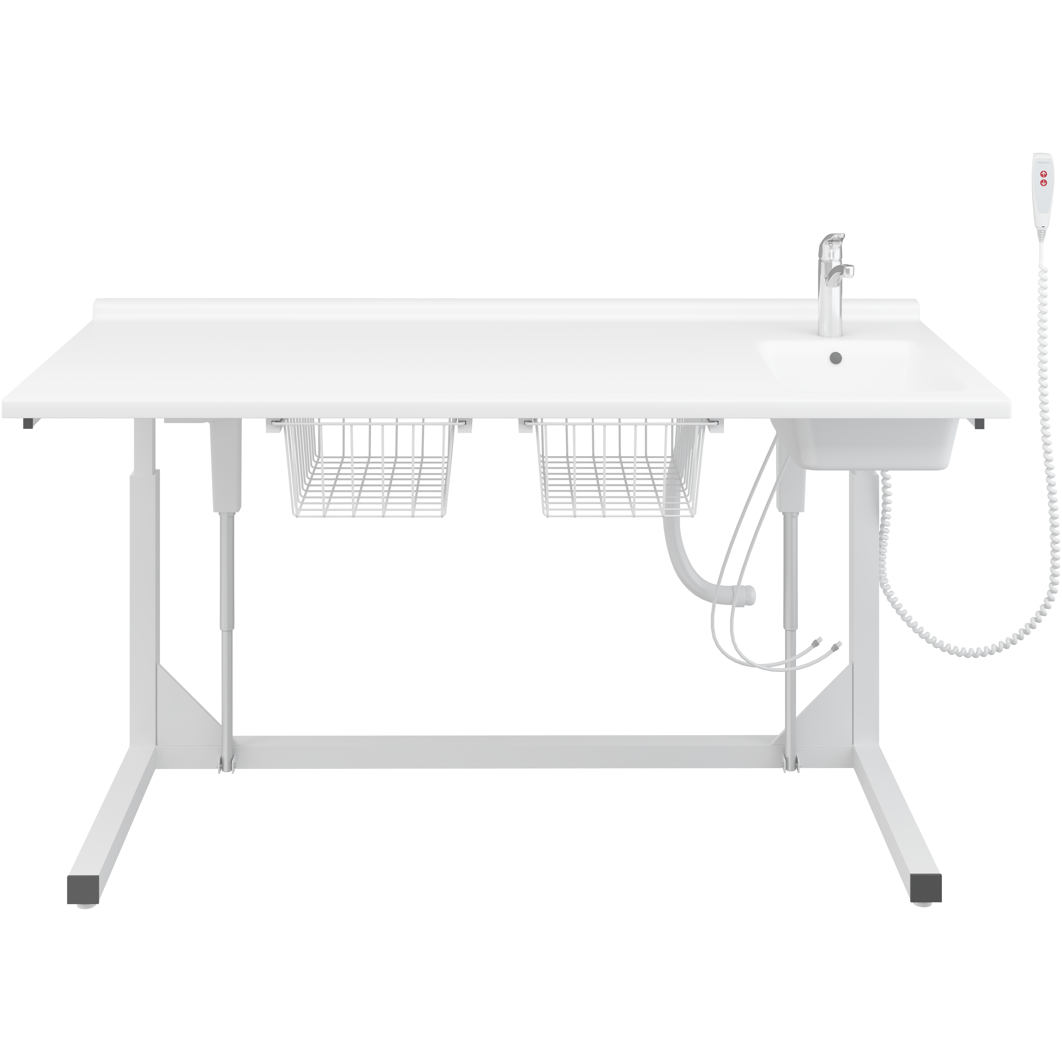 Wickeltisch, 800 x 1800 mm, elektrisch höhenverstellbar, mit sanitären Artikeln und Armatur