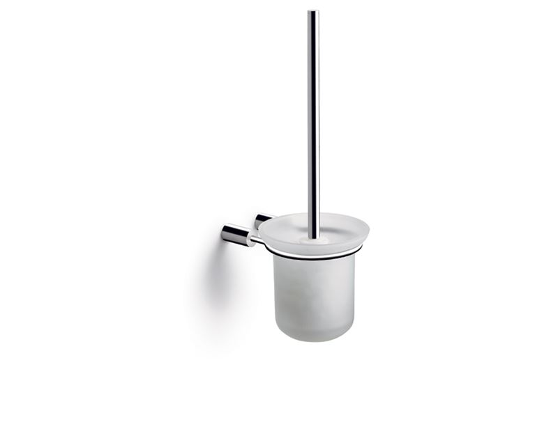 Toilet brush for wall with glass bowl, polished steel
