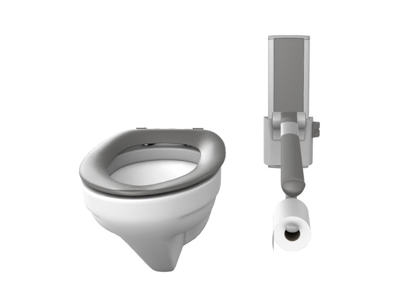 Løsning med PLUS toiletstøtte, toiletpapirholder, toilet og Dania toiletsæde