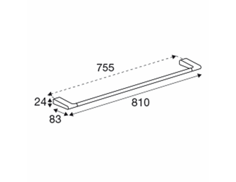 Towel rail bar, single, 810 mm, chrome