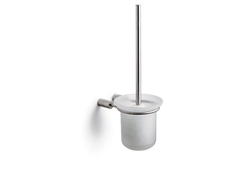 Toilet brush for wall with glass bowl, brushed steel