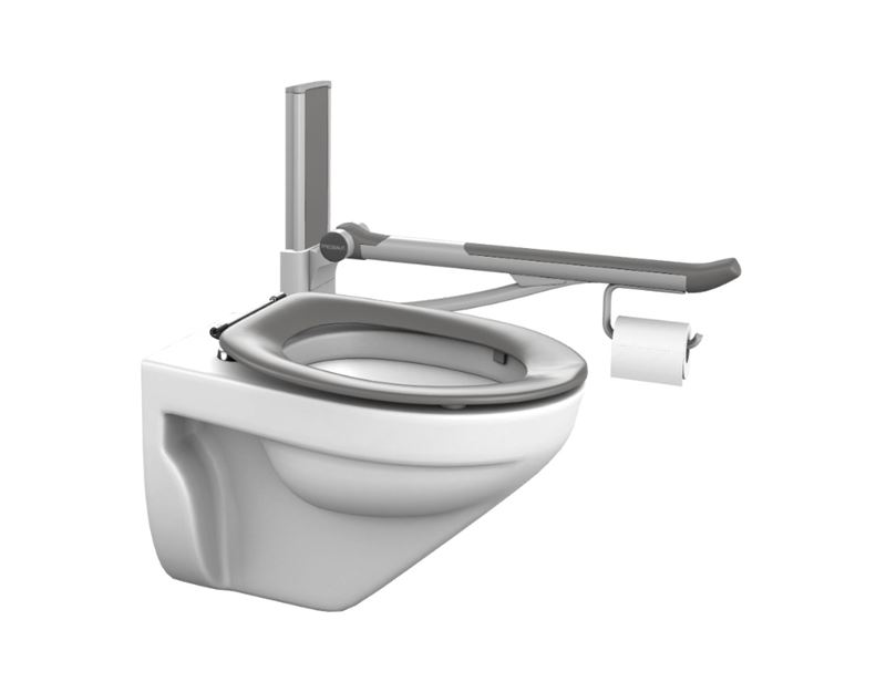 Løsning med PLUS toiletstøtte, toiletpapirholder, toilet og Dania toiletsæde