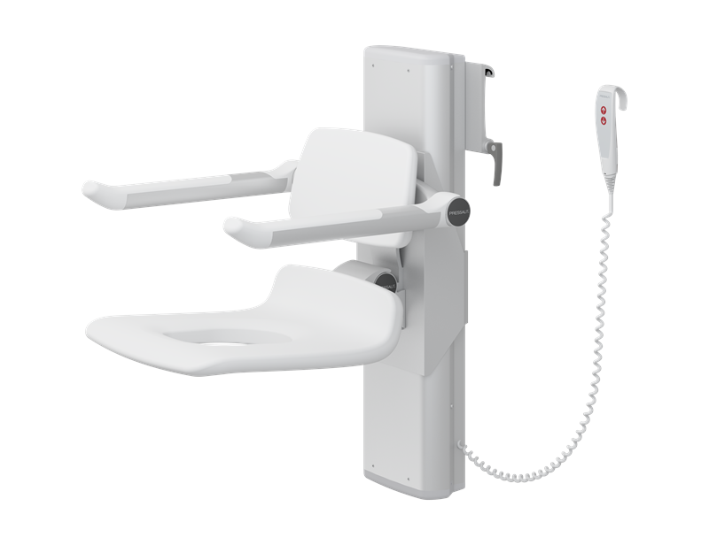 PLUS shower seat 450 with aperture, electrically height adjustable and manually sideways adjustable